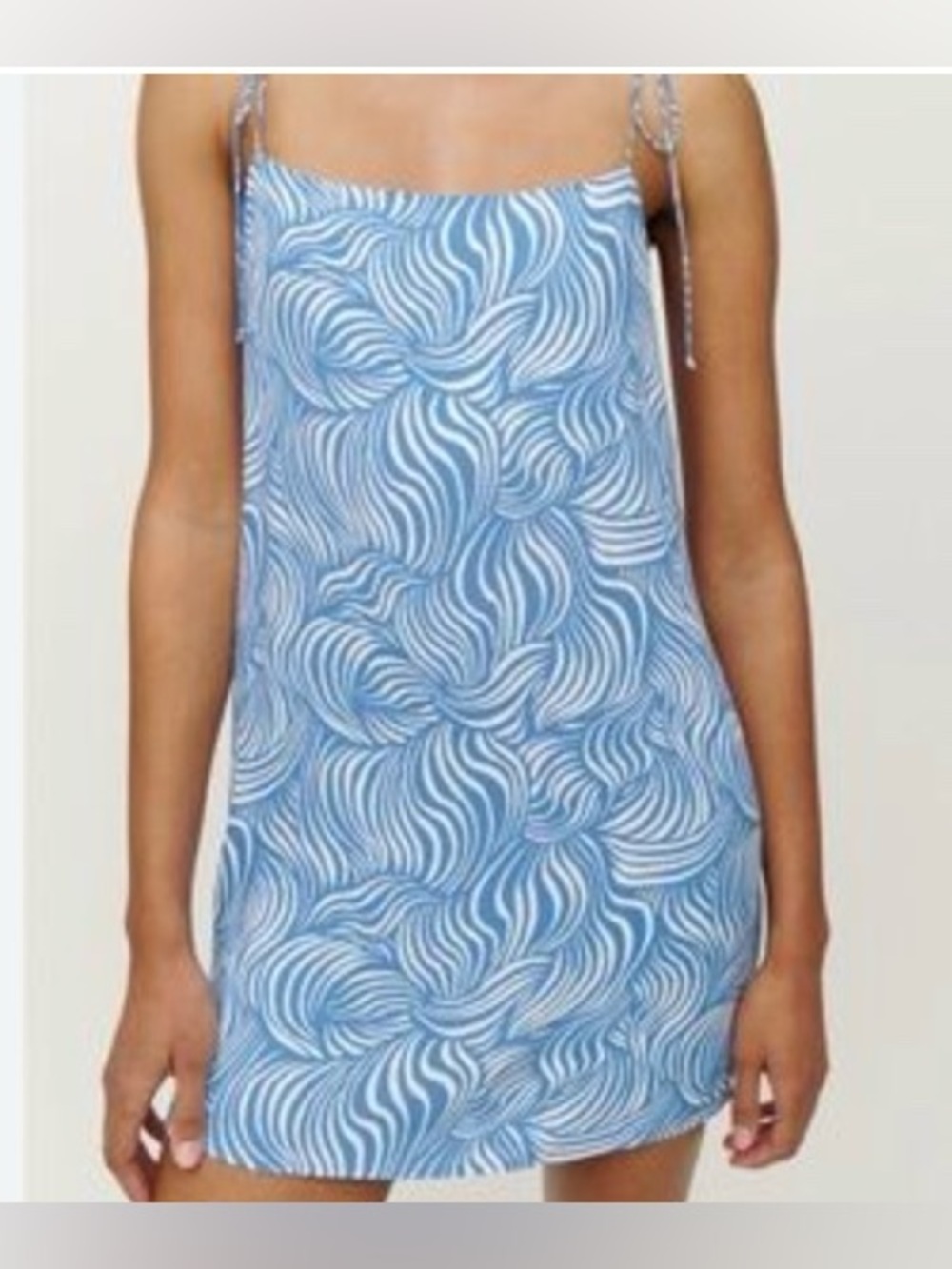Reformation Blue Swirl Waves Mini Dress Spaghetti Straps Sz. 4
